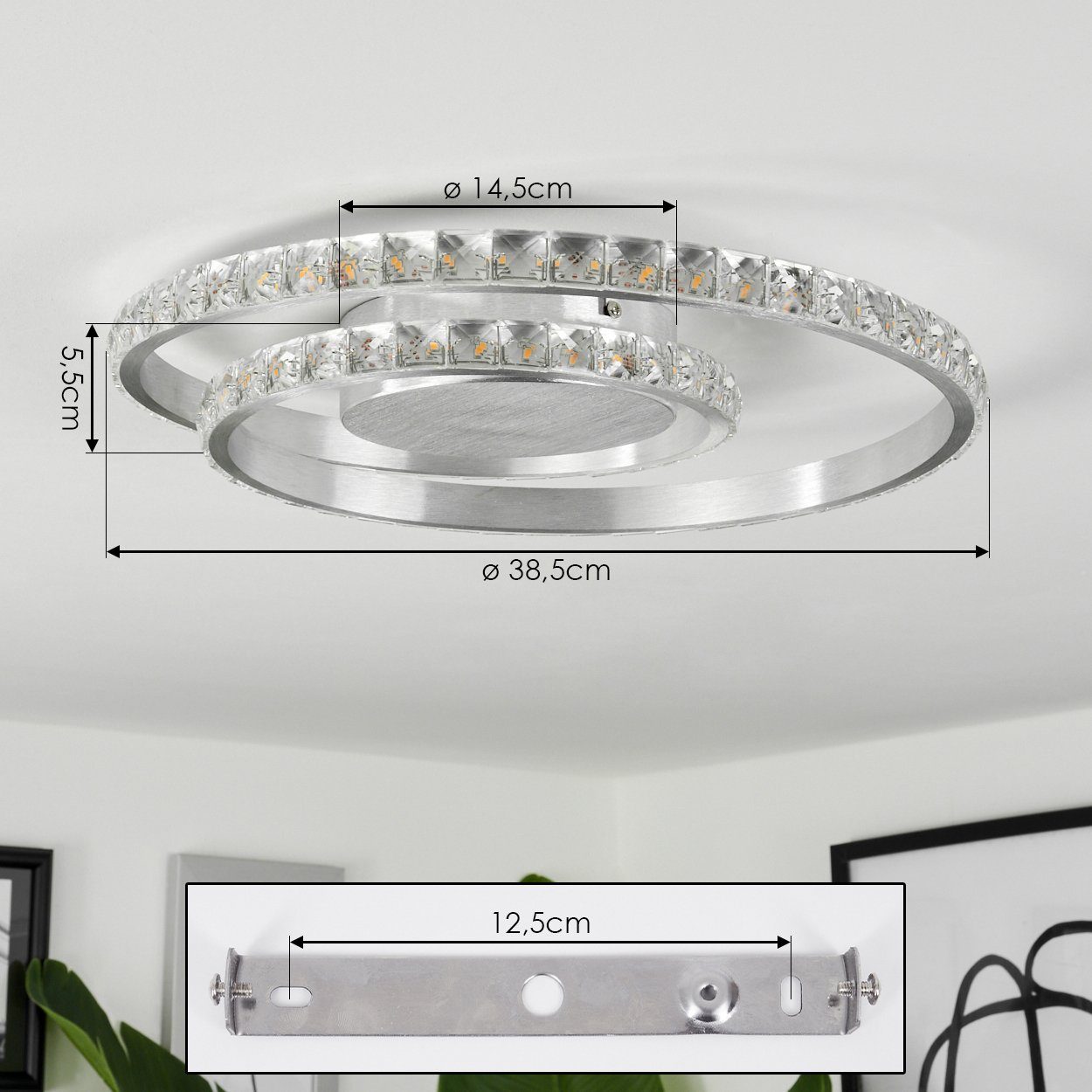 hofstein Deckenleuchte Paladon geschwungene Deckenlampe, Metall/Kunststoff, Aluminium/Klar, 3000 Kelvin, dimmbar über Lichtschalter, (38,5cm), LED 23,5 Watt, 1950 Lumen