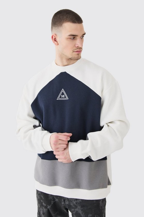 Tall dunkelblaues Oversize Colorblock Sweatshirt mit Logo
