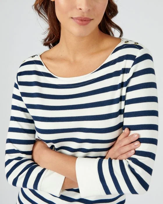 Tee-shirt rayé coton-modal, manches 3/4