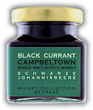 Schwarze Johannisbeere mit Campbeltown Whisky Schwarze Johannisbeere mit Campbeltown Whisky Handgemachter Fruchtaufstrich mit 5% Whiskyanteil. 150	 Gramm
