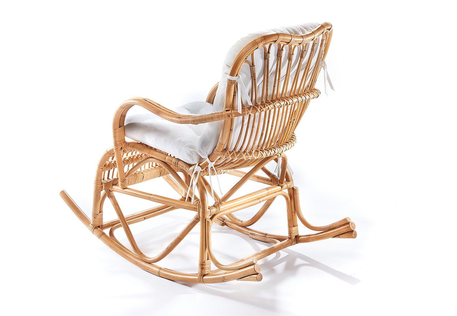 Kobolo Rattanstuhl Schaukelstuhl - Rattan natur - inkl Kissen