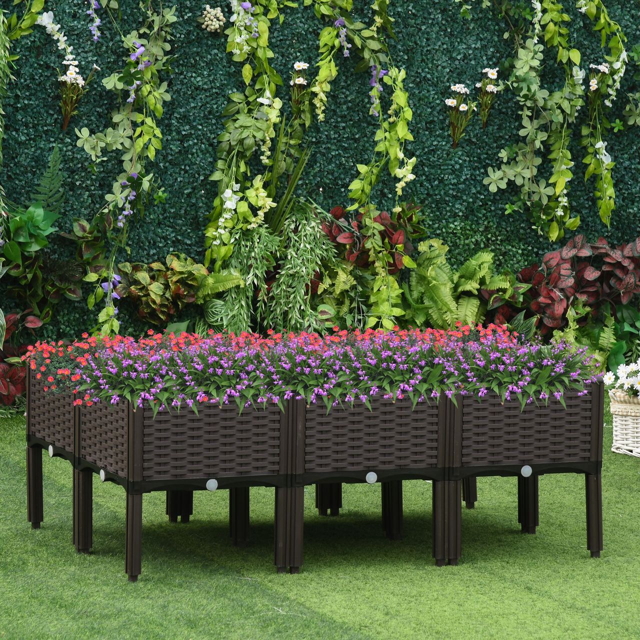 Outsunny Hochbeet 6-teiliger Pflanzkasten mit Abflusslöchern Rattan-Look DIY