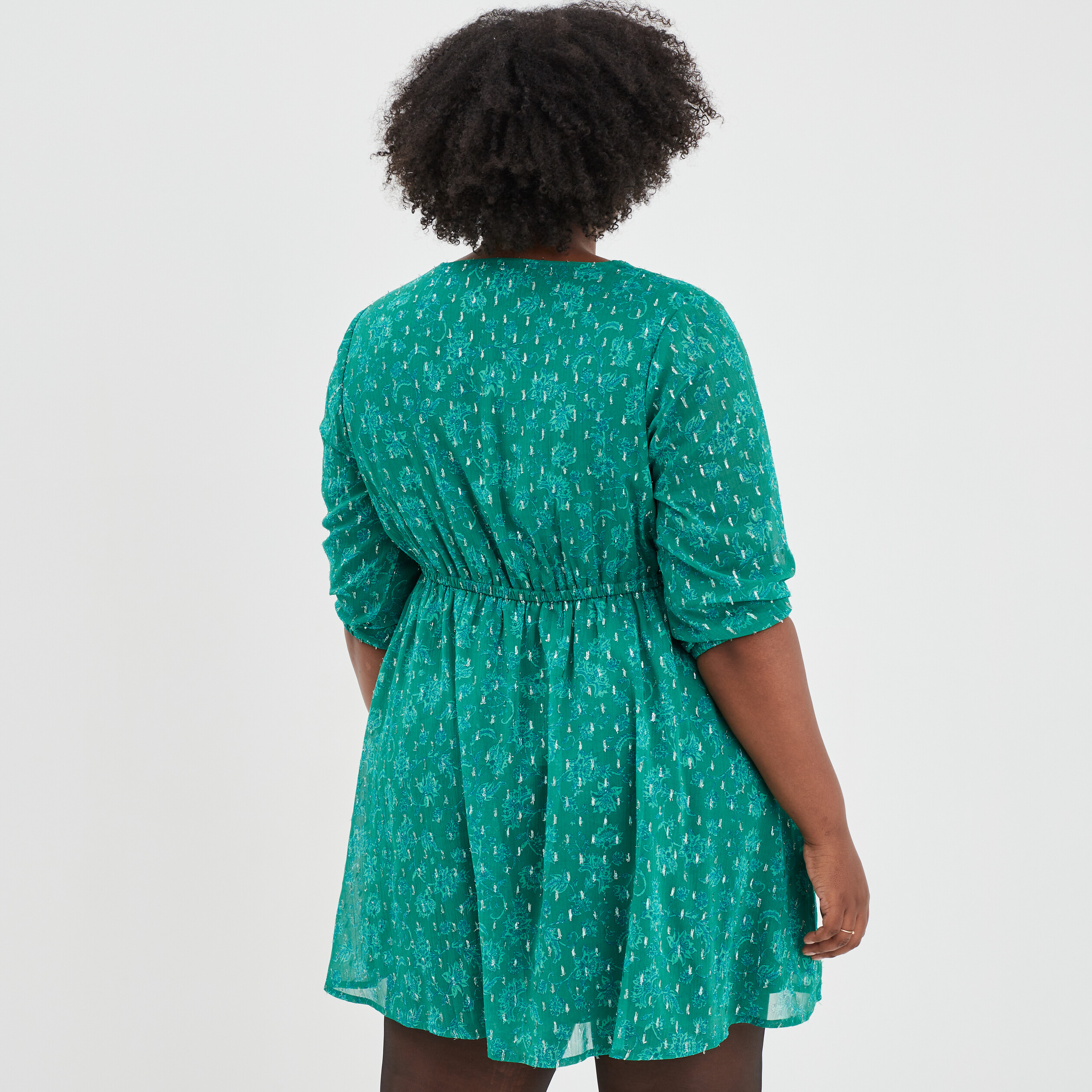 Robe patineuse fils métallisés col en V vert femme grande taille | La Halle
