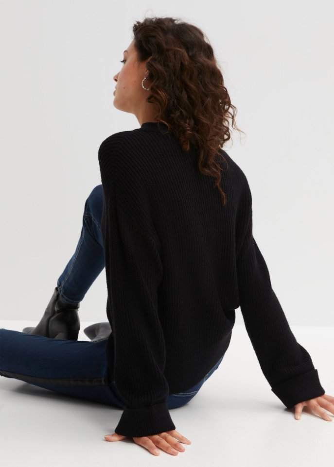 Ripppullover mit weitem Ärmel