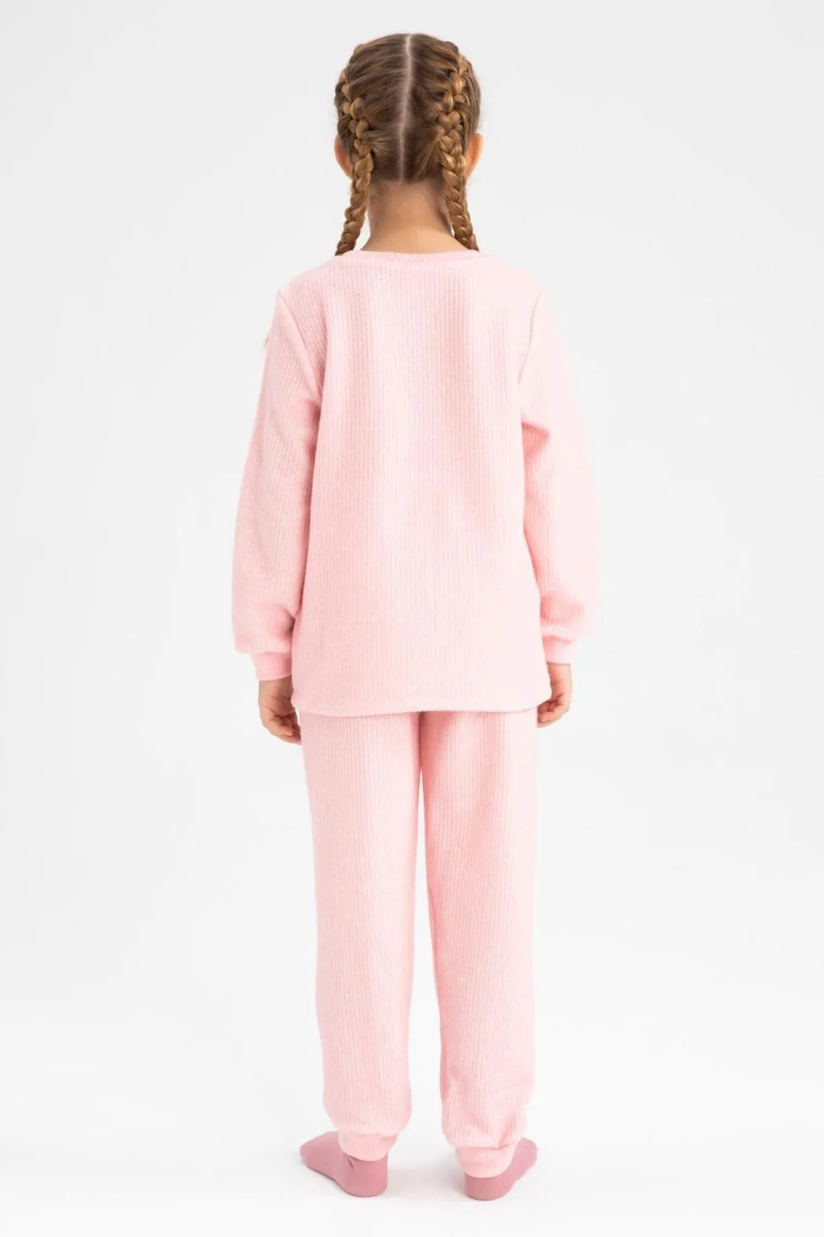 DeFacto  Bedrucktes Pyjama-Set für Mädchen in normaler Passform im Strick-Look