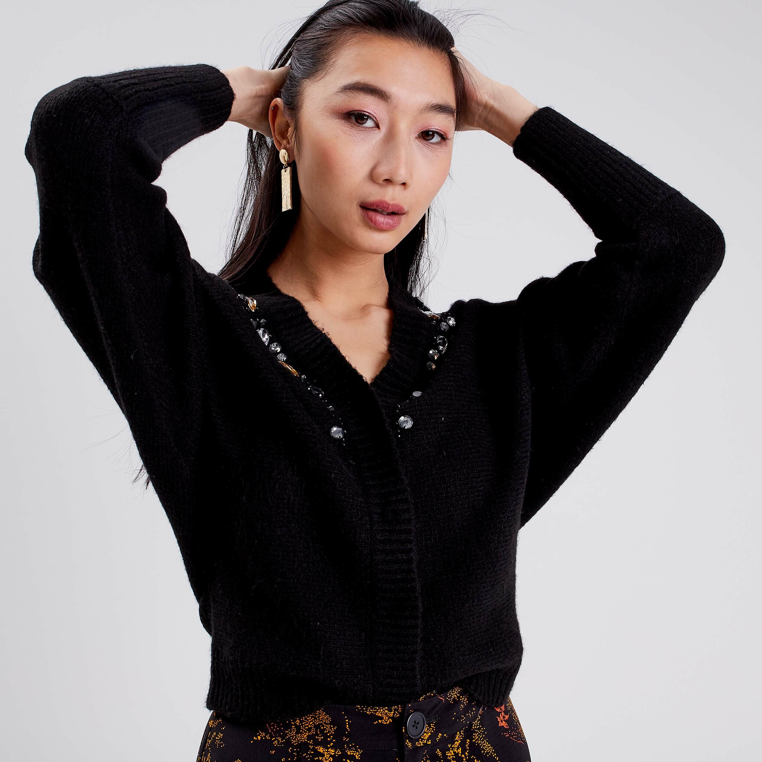 Gilet manches longues noir femme | Cache Cache