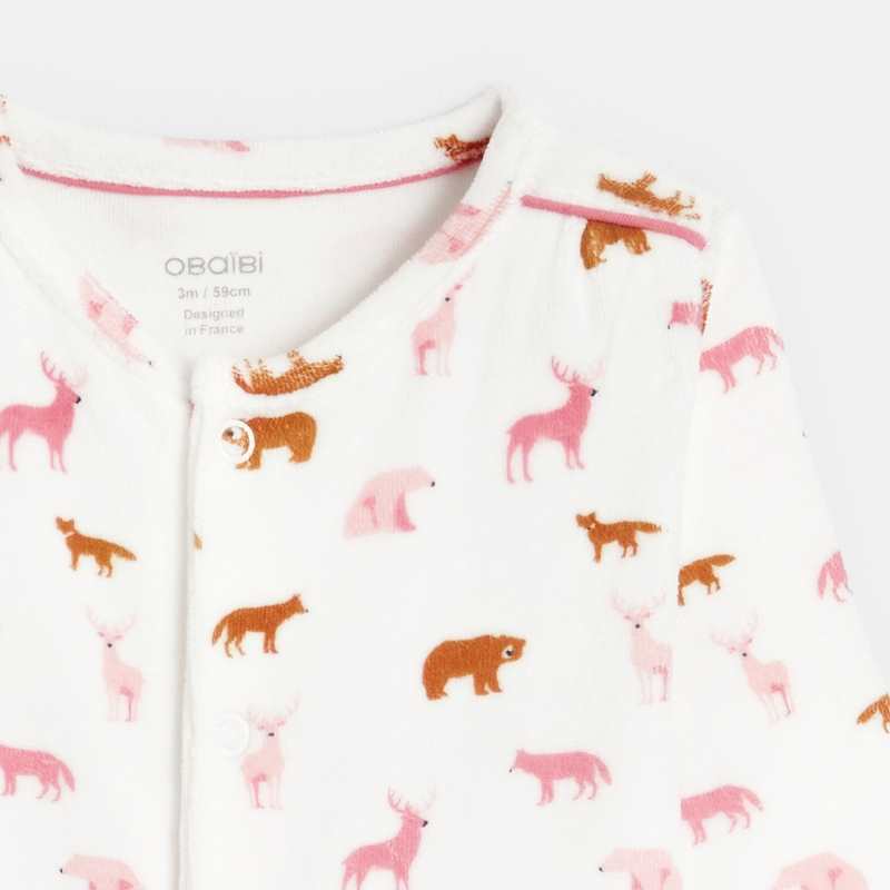Dors-bien velours animaux de la forêt rose bébé fille