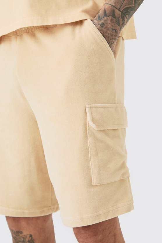 Tall Velour Cargo-Shorts mit elastischem Bund