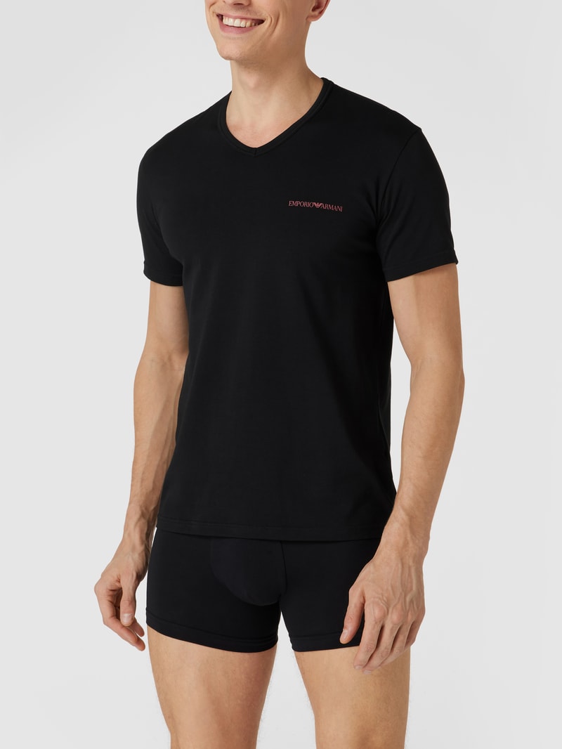 T-Shirt mit Label-Print im 2er-Pack in schwarz