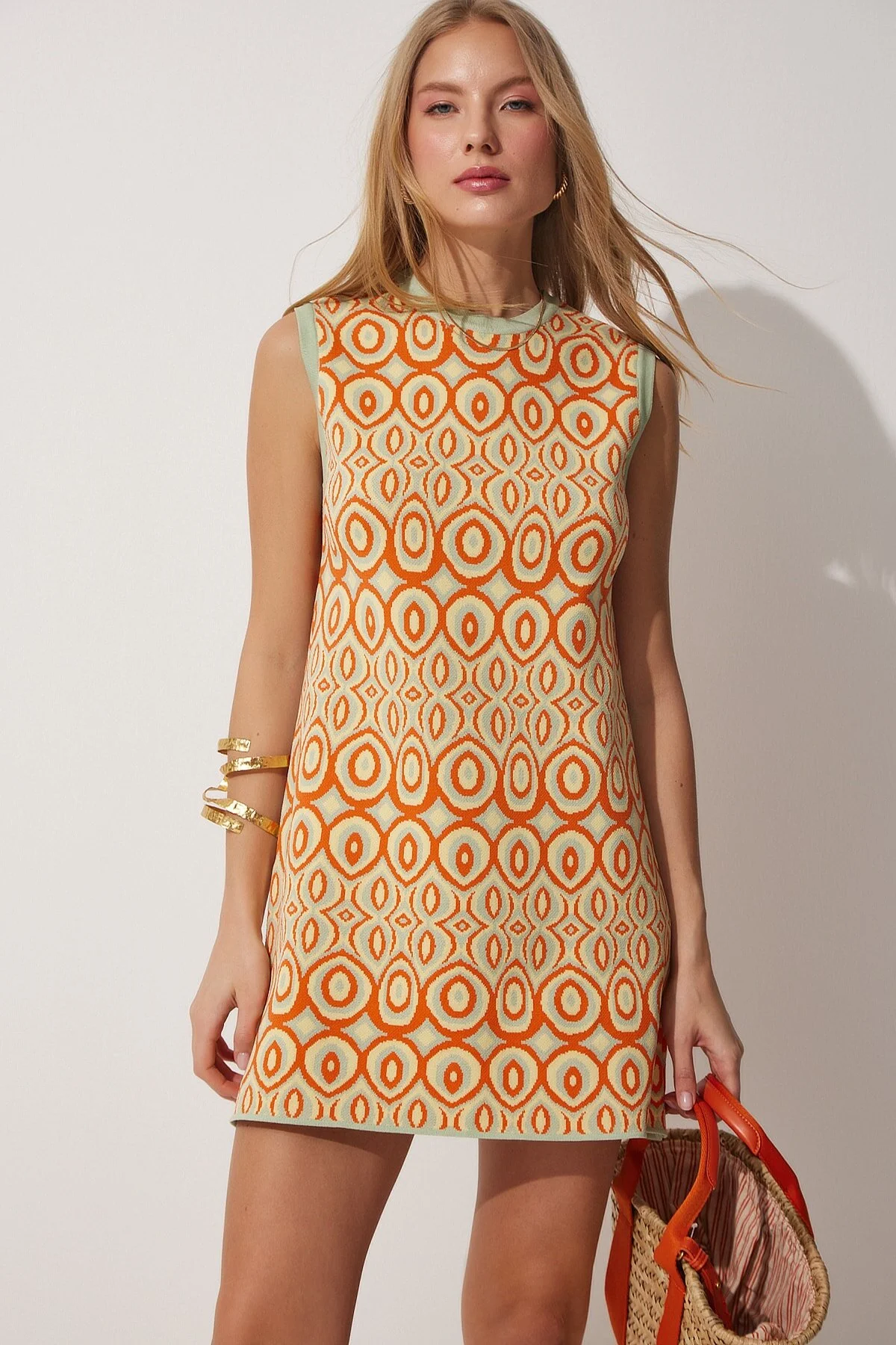 Happiness İstanbul  Gemustertes Strickkleid in A-Linie