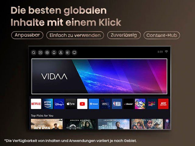 Hisense 55A85H OLED-Fernseher (139 cm/55 Zoll, 4K Ultra HD, Smart-TV, 120Hz, HDMI 2.1, Dolby Vision IQ, USB Recording, Sprachassistenten)