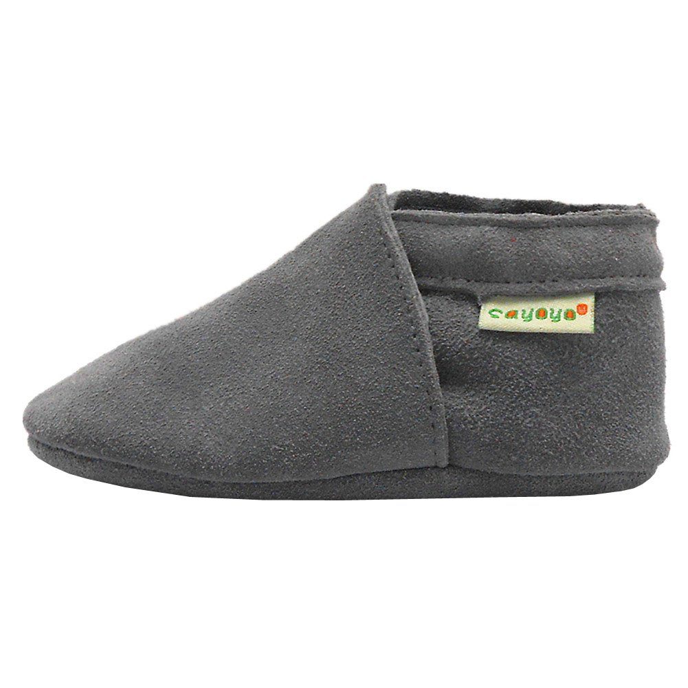 Sayoyo Weiche Leder Lauflernschuhe Hausschuhe Lederpuschen Einfarbig grau Lauflernschuh Anti-Rutsch