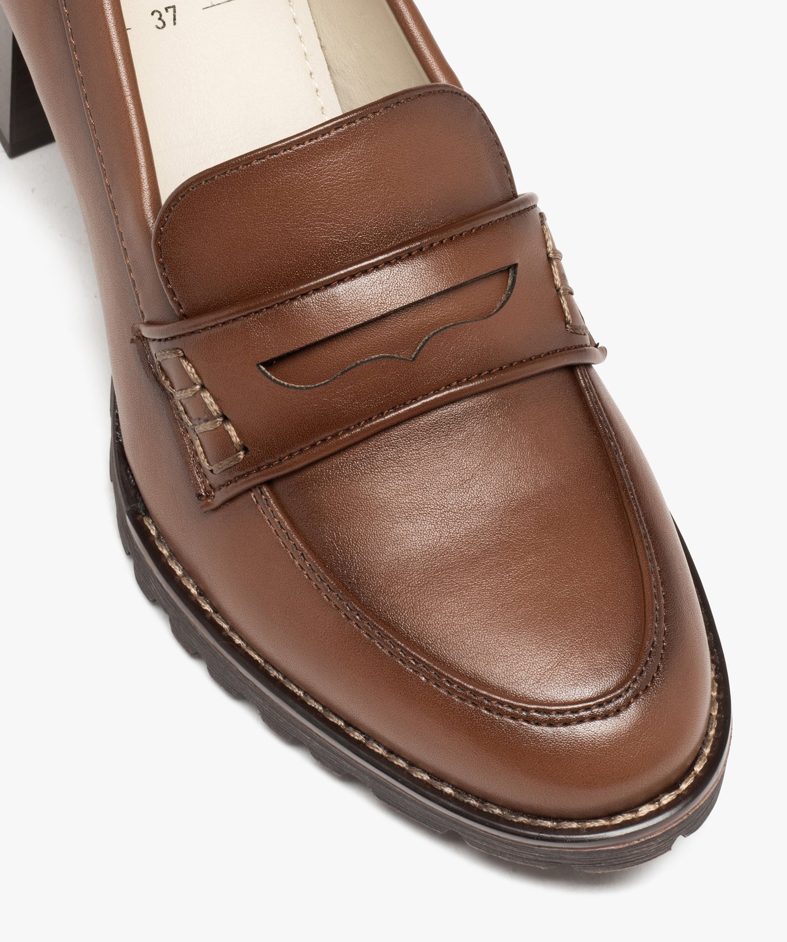 Mocassins femme unis à talon carré marron | GEMO