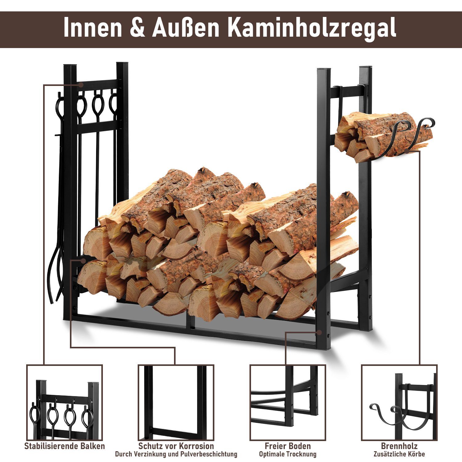 Yakimz Kaminholzregal Kaminholzregal Brennholzregal Kaminholzständer Metall 84x33x76cm, BxTxH:84x33x76 cm