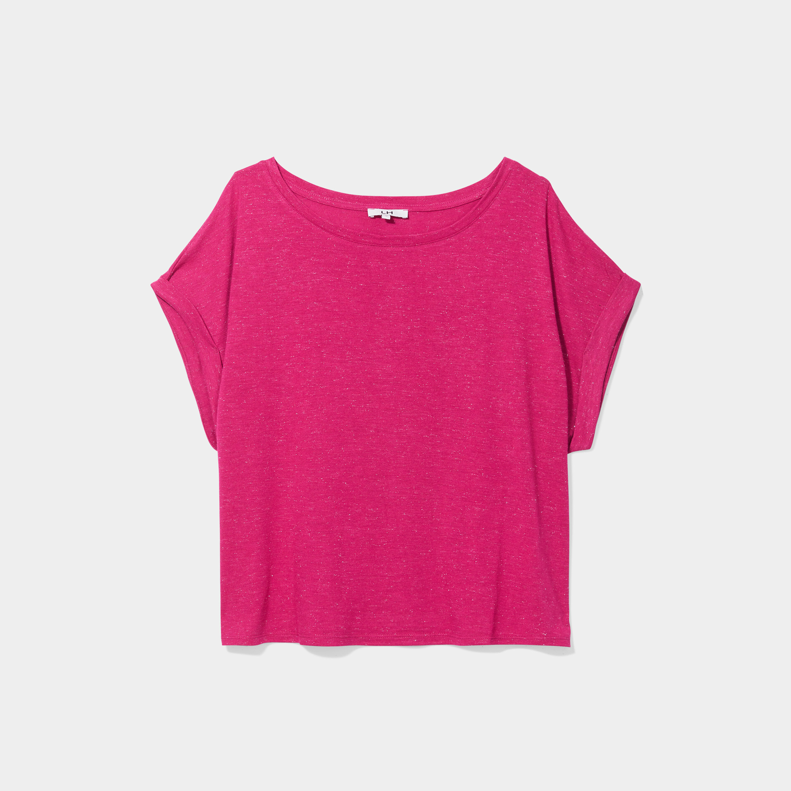 T-shirt manches courtes fils métallisés rose framboise femme | La Halle