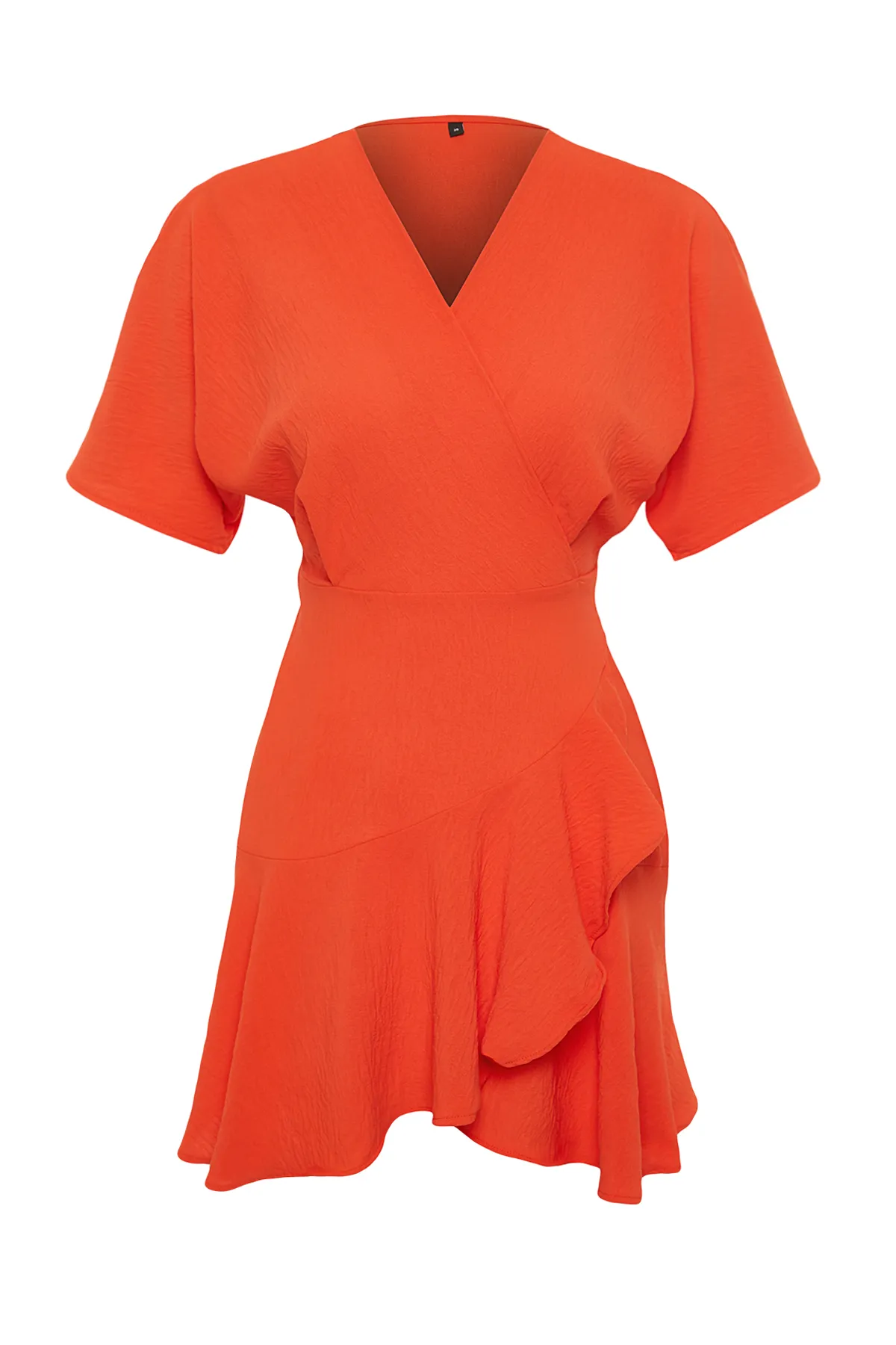 Trendyol Collection  Orangefarbenes Mini-Webkleid mit zweireihigem Rock und Volants TWOSS24EL00342