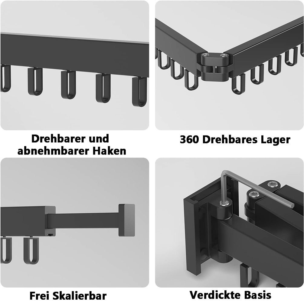 Sarfly Wäscheständer Wäscheständer Versenkbar, Wandmontierter Kleiderständer, Platzsparend, mit Handtuchhalter für Balkon,Wäsche, Schlafzimmer