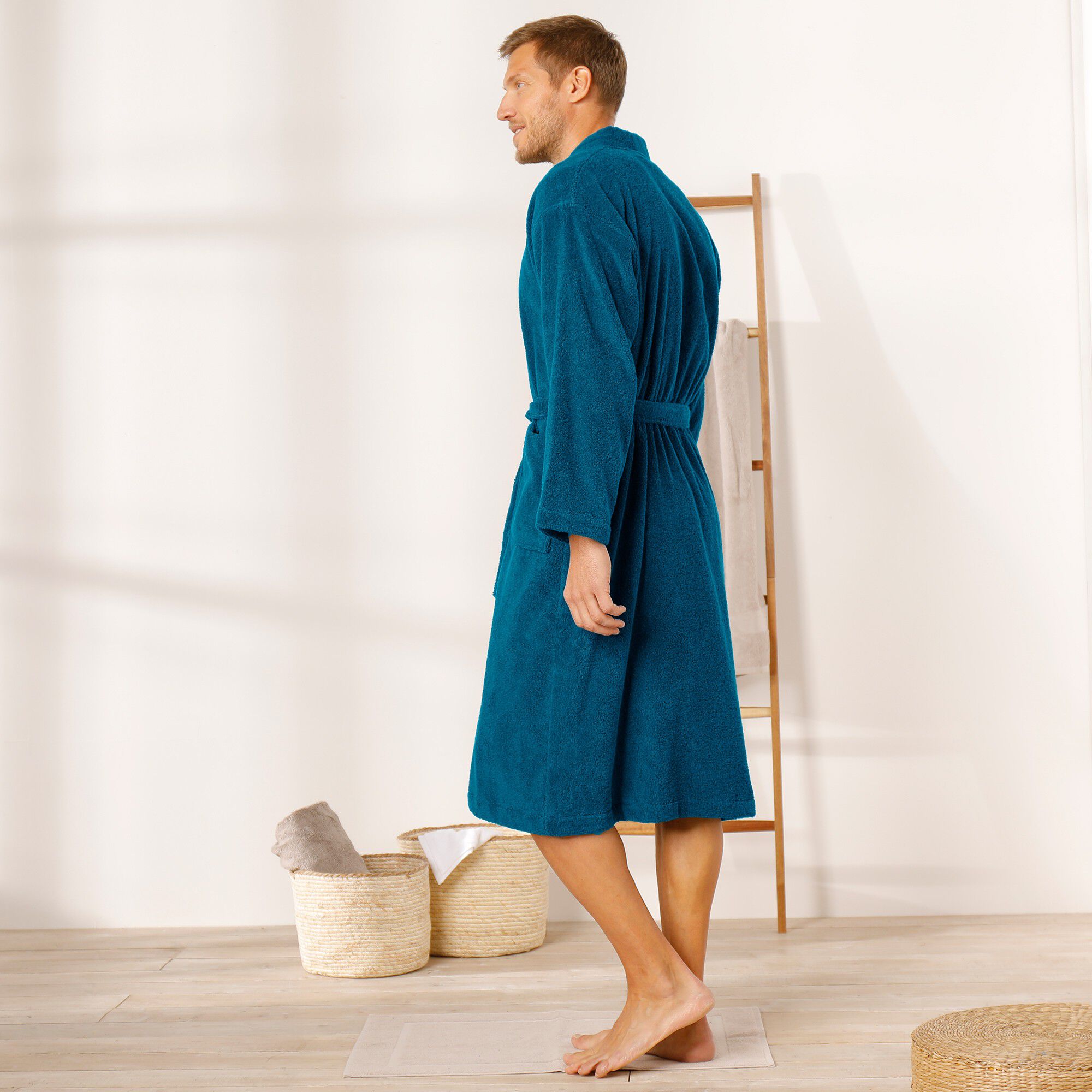 Peignoir mixte adulte col kimono éponge bouclette