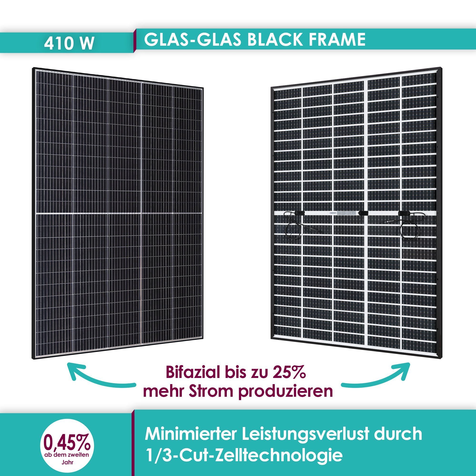 VALE Solaranlage Balkonkraftwerk 820W mit Speicher, (2 x 410W Bifaziale Black Frame Glas-Glas Maysun MS410MDG-40H TwiSun Module, Anker MI80 800W Wechselrichter, Anker 1,6kWh Batteriespeicher, 4 x 3m MC4 Kabel, 2 x 3m MC4 Y-Kabel, 5m Anschlusskabel)