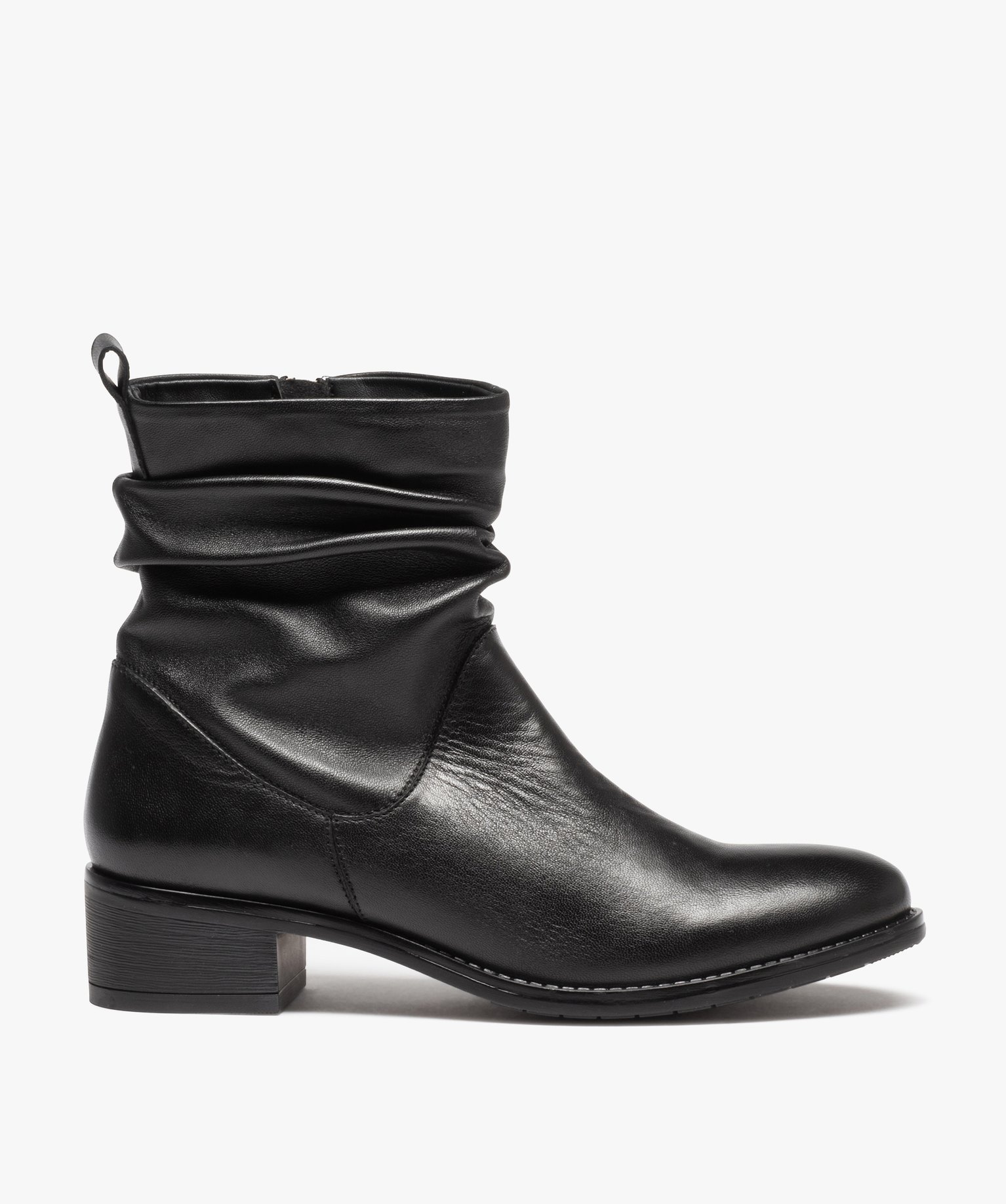 Boots femme dessus en cuir uni plissé noir | GEMO