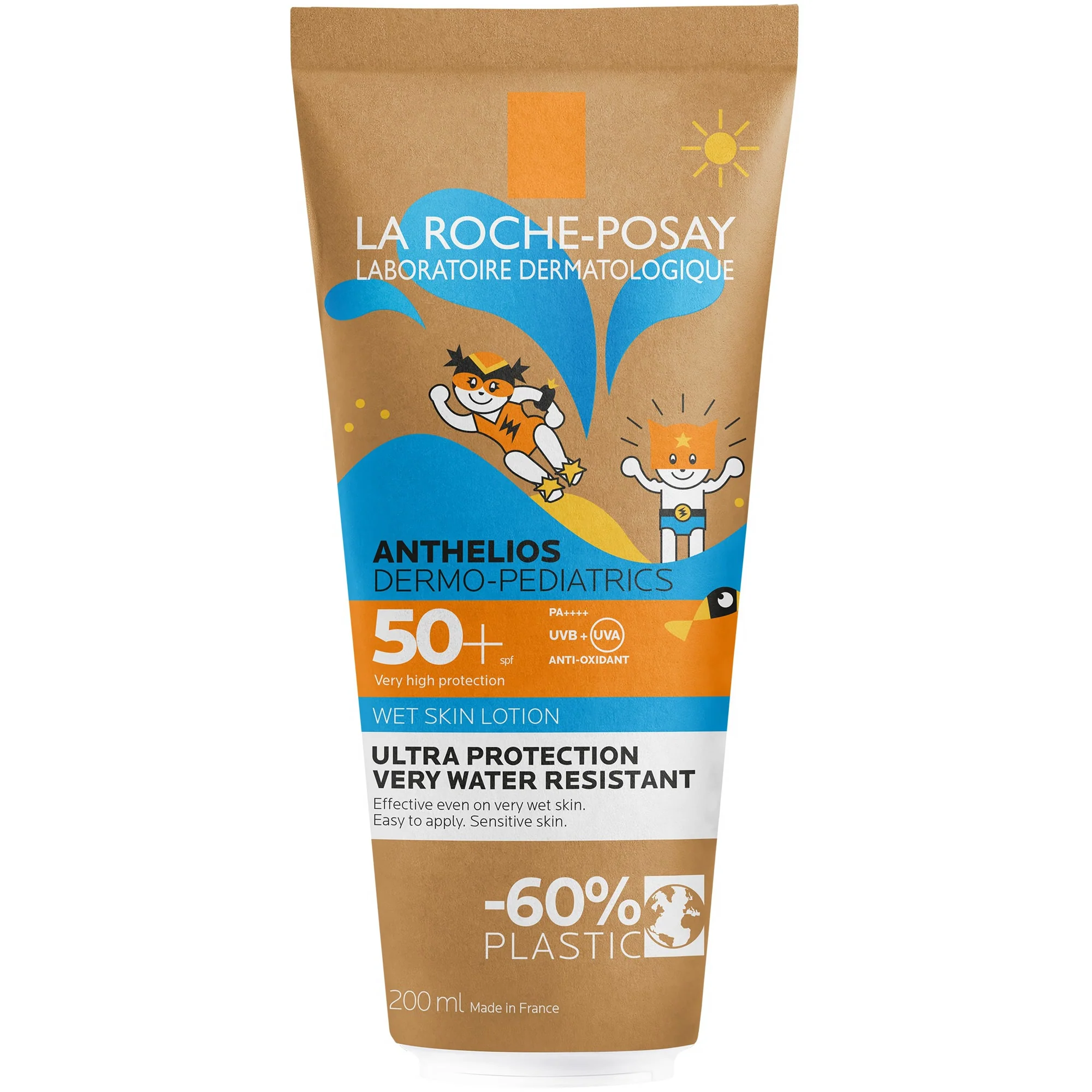 Anthelios Dermo-Pediatrics Wet Skin Gel SPF50+ - Korkeasuojainen vartalolle tarkoitettu aurinkogeeli, korkeasuojainen kasvoille tarkoitettu aurinkogeeli.