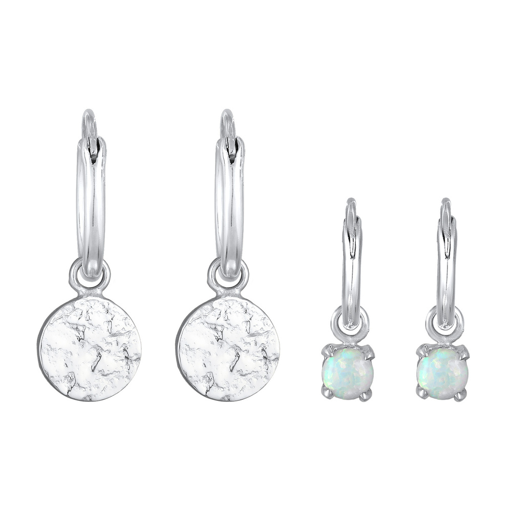 Elli Elli Boucles d'Oreilles Femmes créoles plaquettes set de 2 avec opale en argent s Boucles d'oreilles