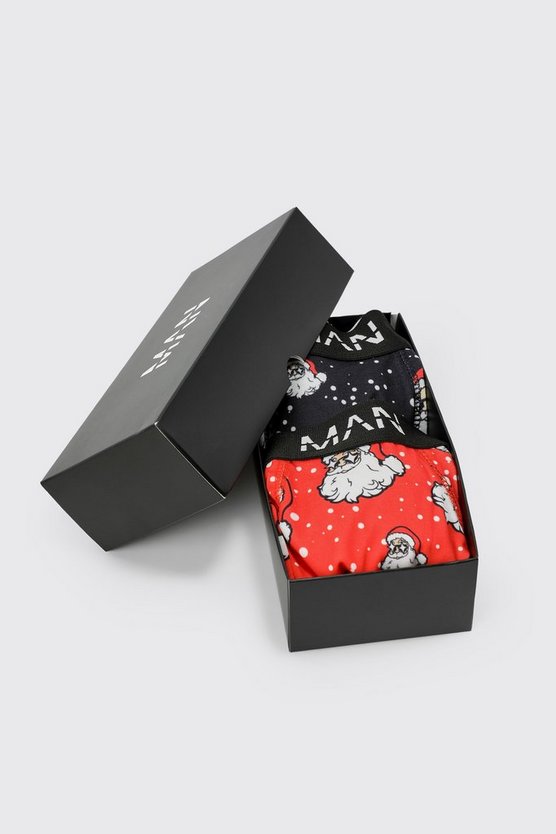 2er-Pack Boxershorts mit Weihnachtsmann-Print und Geschenkbox