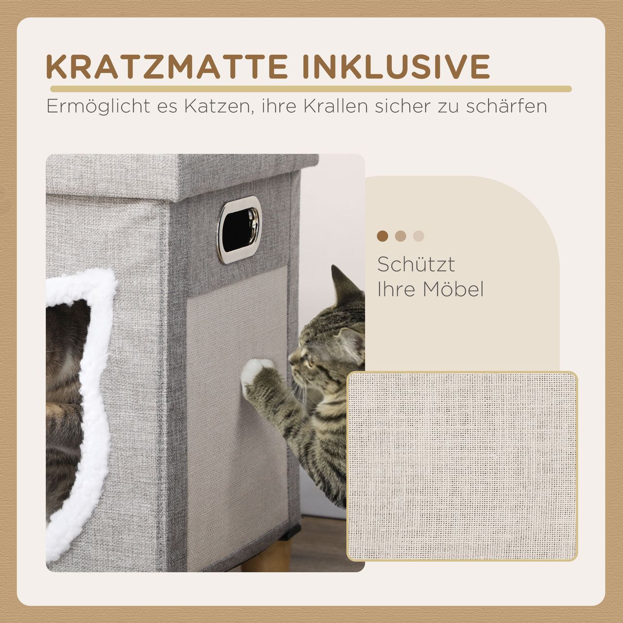 PawHut Katzenhöhle, Katzenhaus mit Kissen Ottomane mit Spielball Polyester, Grau