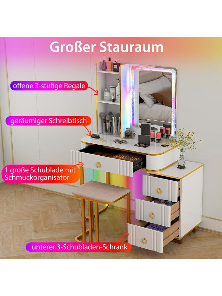 COSTWAY Schminktisch Set mit LED & Ladestation in Weiß günstig kaufen onesize