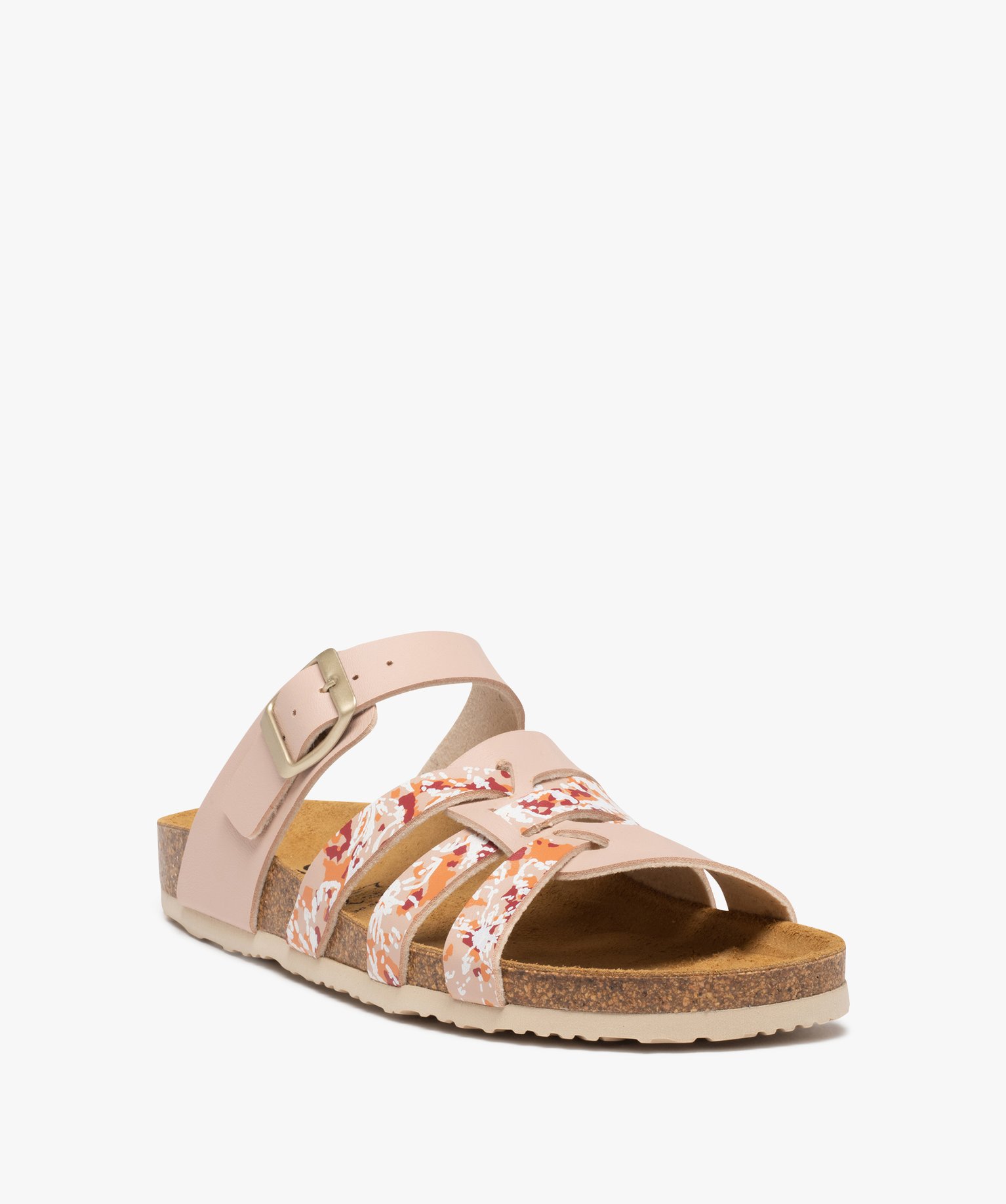 Mules femme à brides multiples et semelle liège rose | GEMO