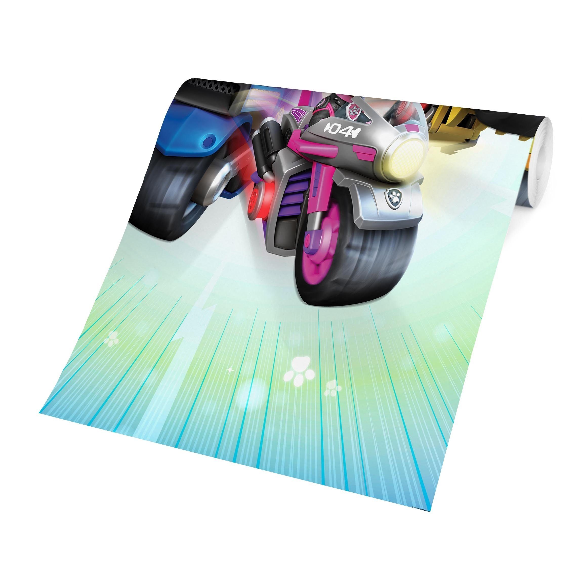 Bilderdepot24 Kindertapete Kinderzimmer PAW Patrol Moto Pups Action Blau Kinder Wanddeko Motorrad, Glatt, Matt, (Inklusive Gratis-Kleister oder selbstklebend), Mädchenzimmer Jungenzimmer Babyzimmer Bildtapete Fototapete Wandtapete