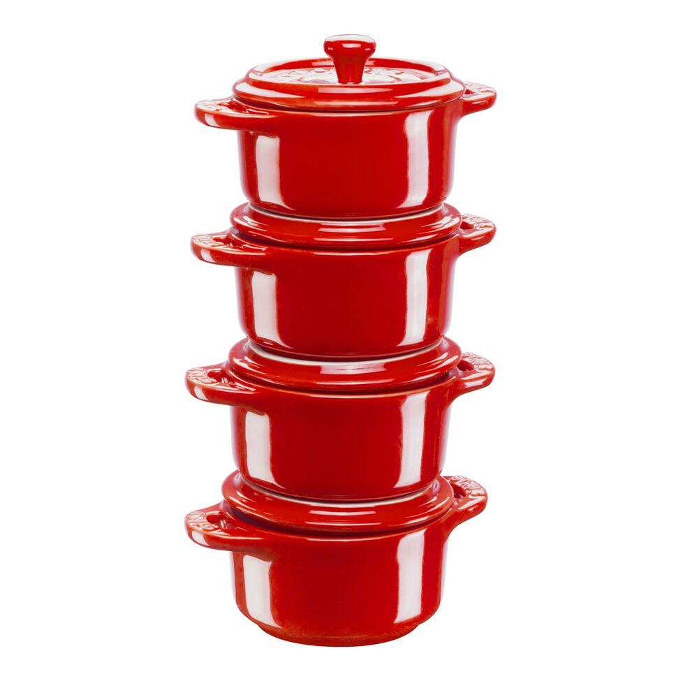 Cocotte Set 4-tlg, rund, Kirsch-Rot, Keramik