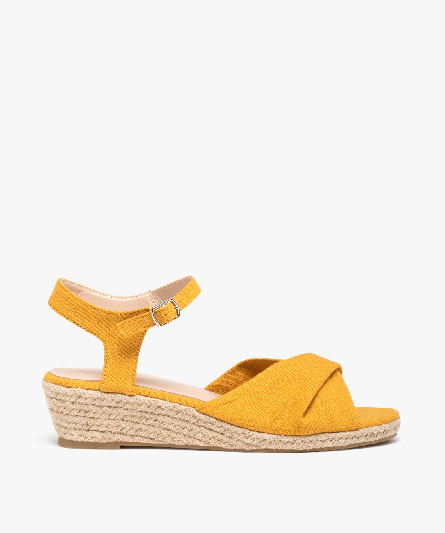 Sandales fille compensées dessus drapé en tissu jaune | GEMO