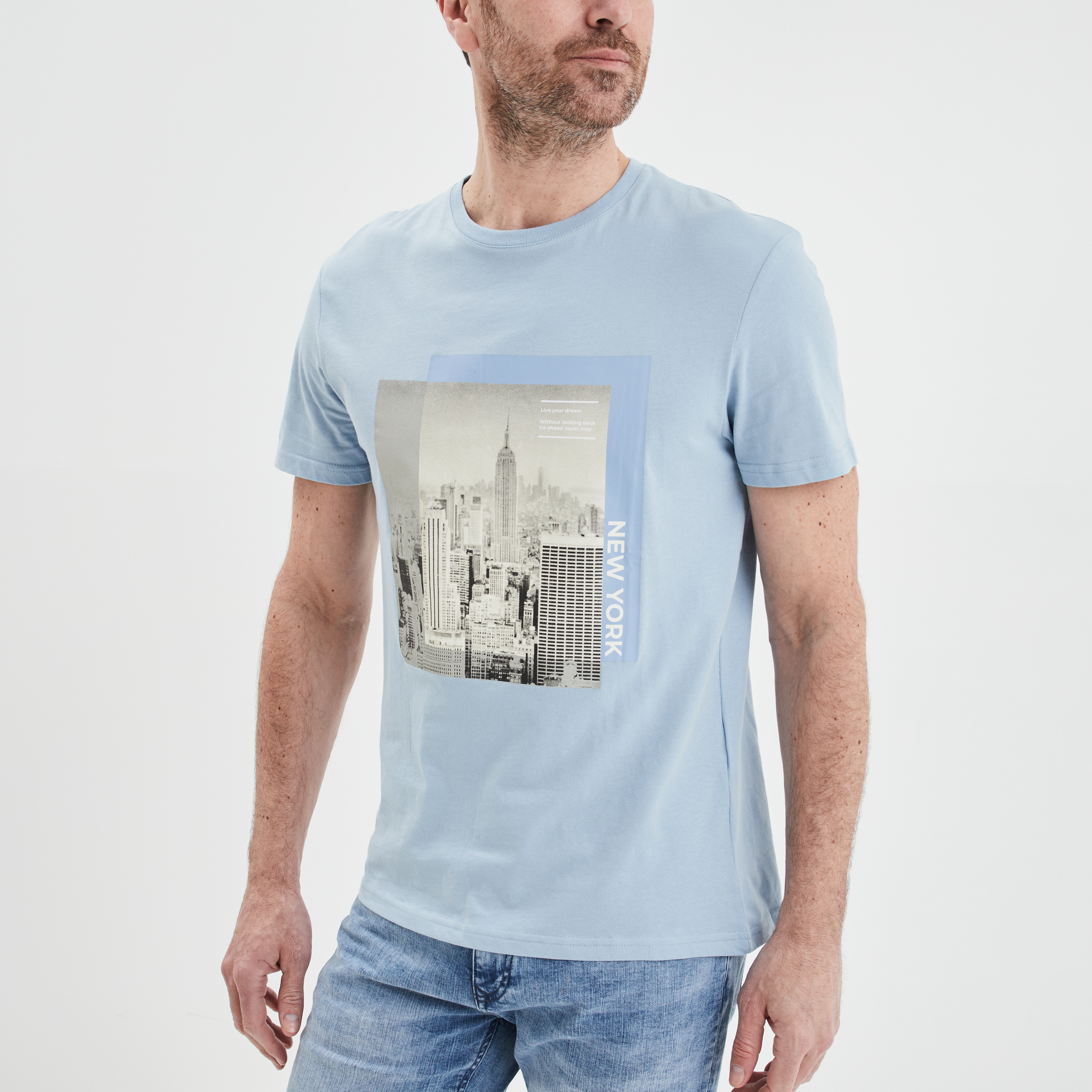 T-shirt manches courtes coton bleu ciel homme | La Halle