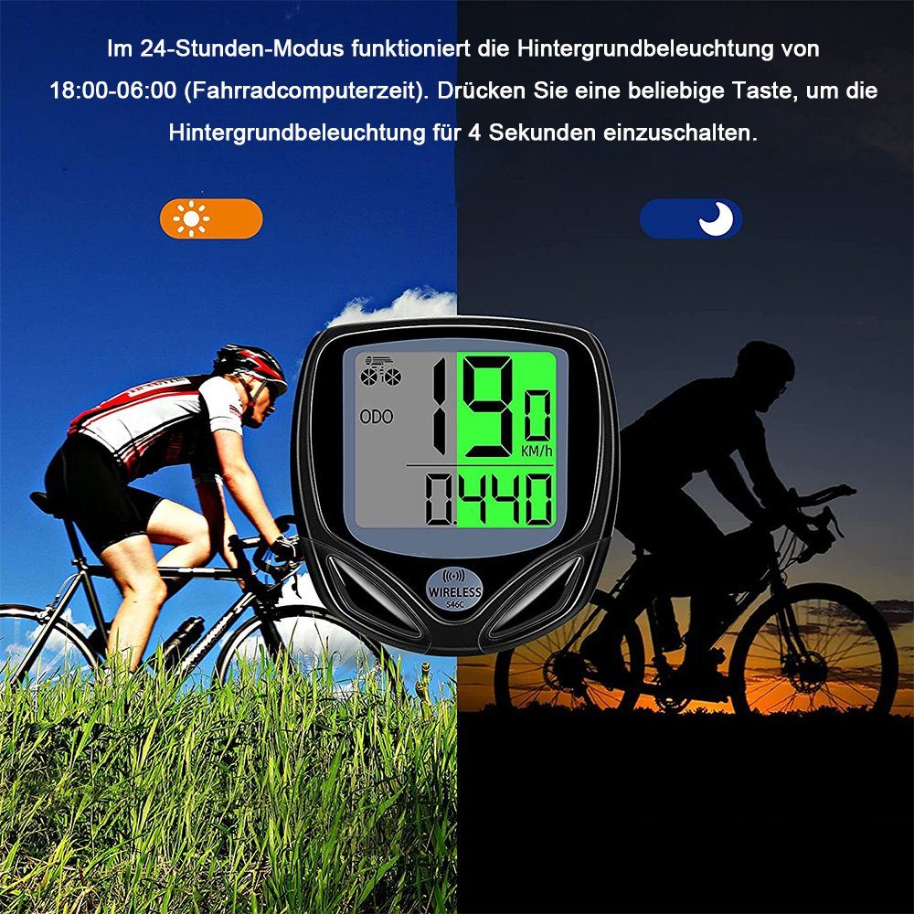 zggzerg Fahrradcomputer Fahrradcomputer Kabellos wasserdichte 16 Funktionen Fahrrad-Computer