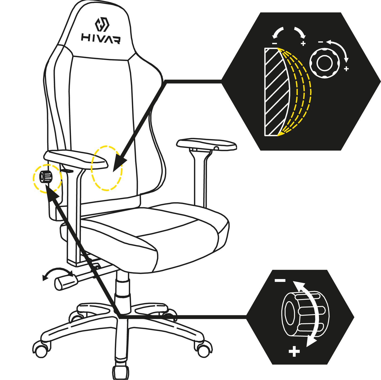 HIVAR Gaming-Stuhl ORBICAL SMOKE, Sitztiefenverstellung, höhenverstellbare Rückenlehne, Lordosenstütze, 4D Armlehnen, Wippwiderstand, Synchronmechanik, TÜV geprüft, Belastbarkeit 130 kg