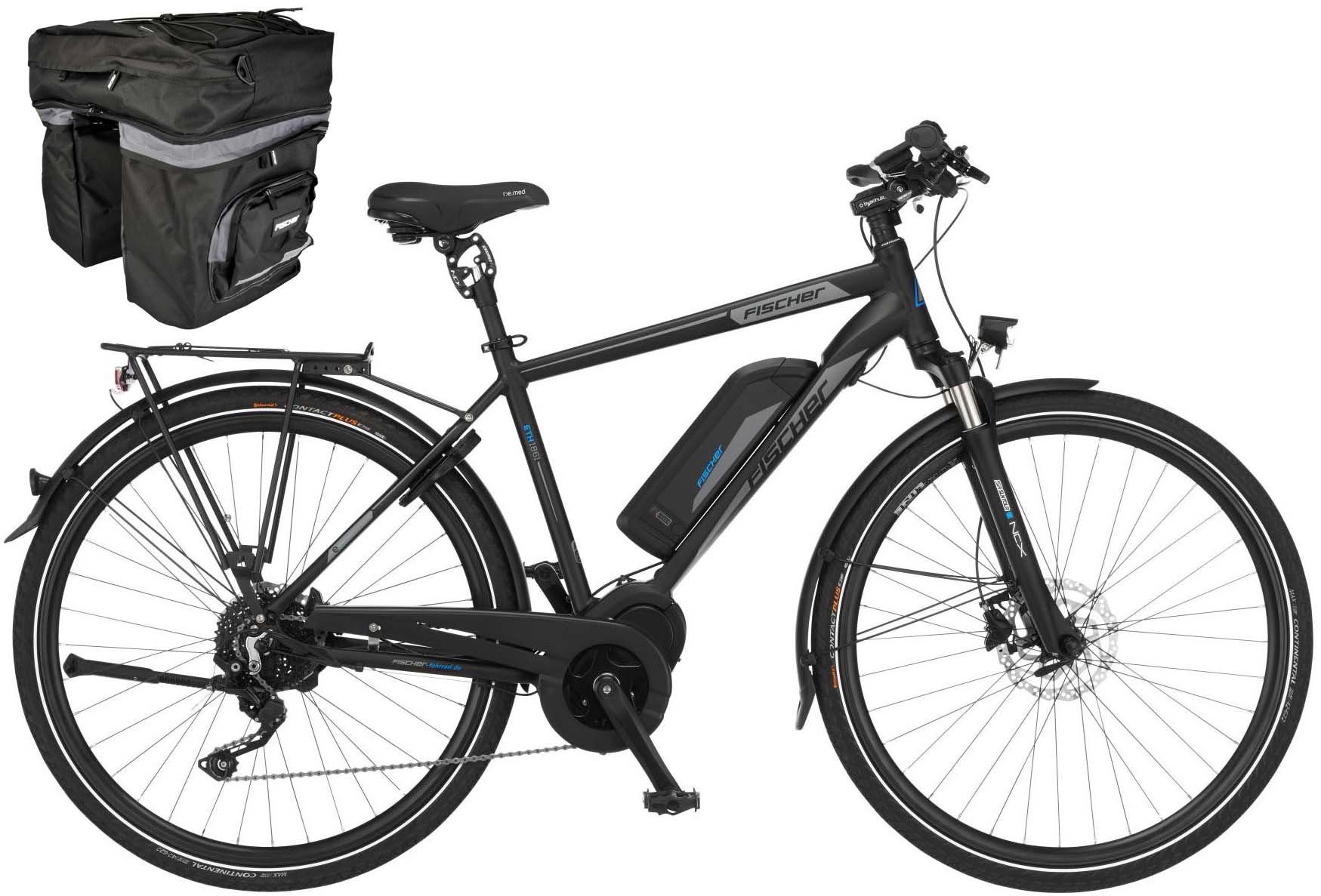 FISCHER Fahrrad E-Bike VIATOR ETH 1861 557, 10 Gang Shimano Deore Schaltwerk, Kettenschaltung, Mittelmotor, 557 Wh Akku, (mit Gepäckträgertasche)