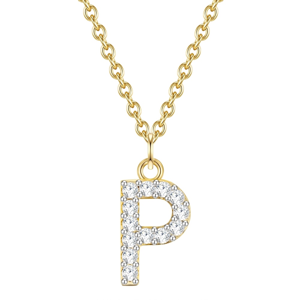 Glanzstücke München Collier en argent Lettre P Argent sterling Oxyde de zirconium (CZ) en Or jaune collier