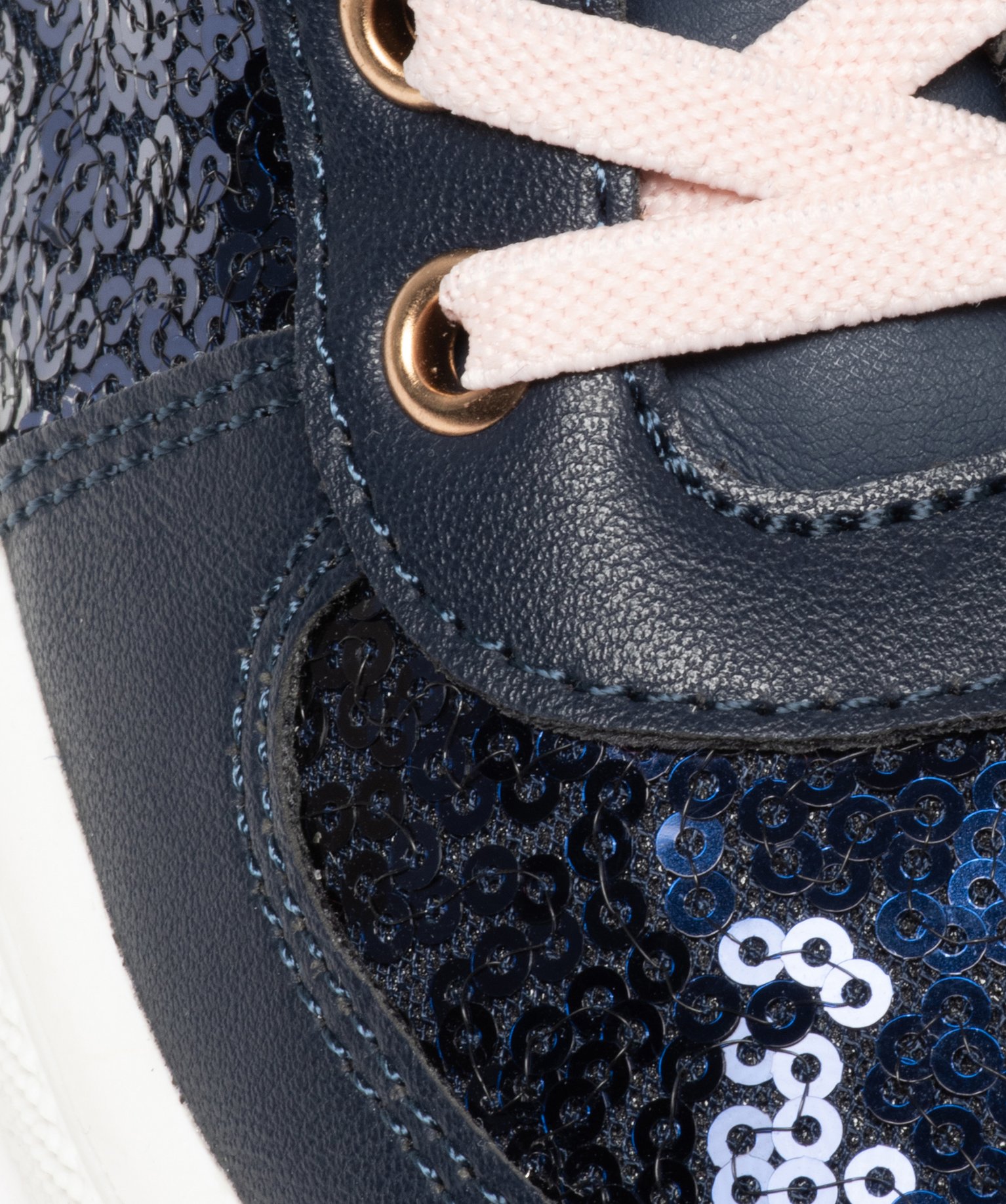 Baskets fille semi-montantes unies à sequins marine | GEMO
