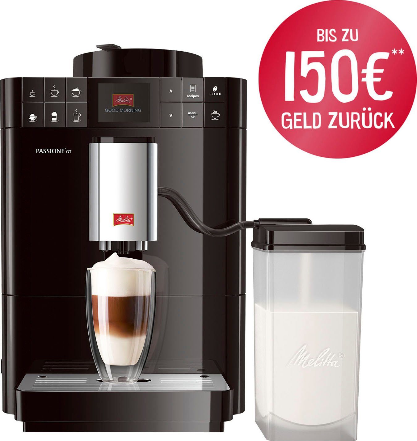 Melitta Kaffeevollautomat Passione® One Touch F53/1-102, schwarz, One Touch Funktion, tassengenau frisch gemahlene Bohnen