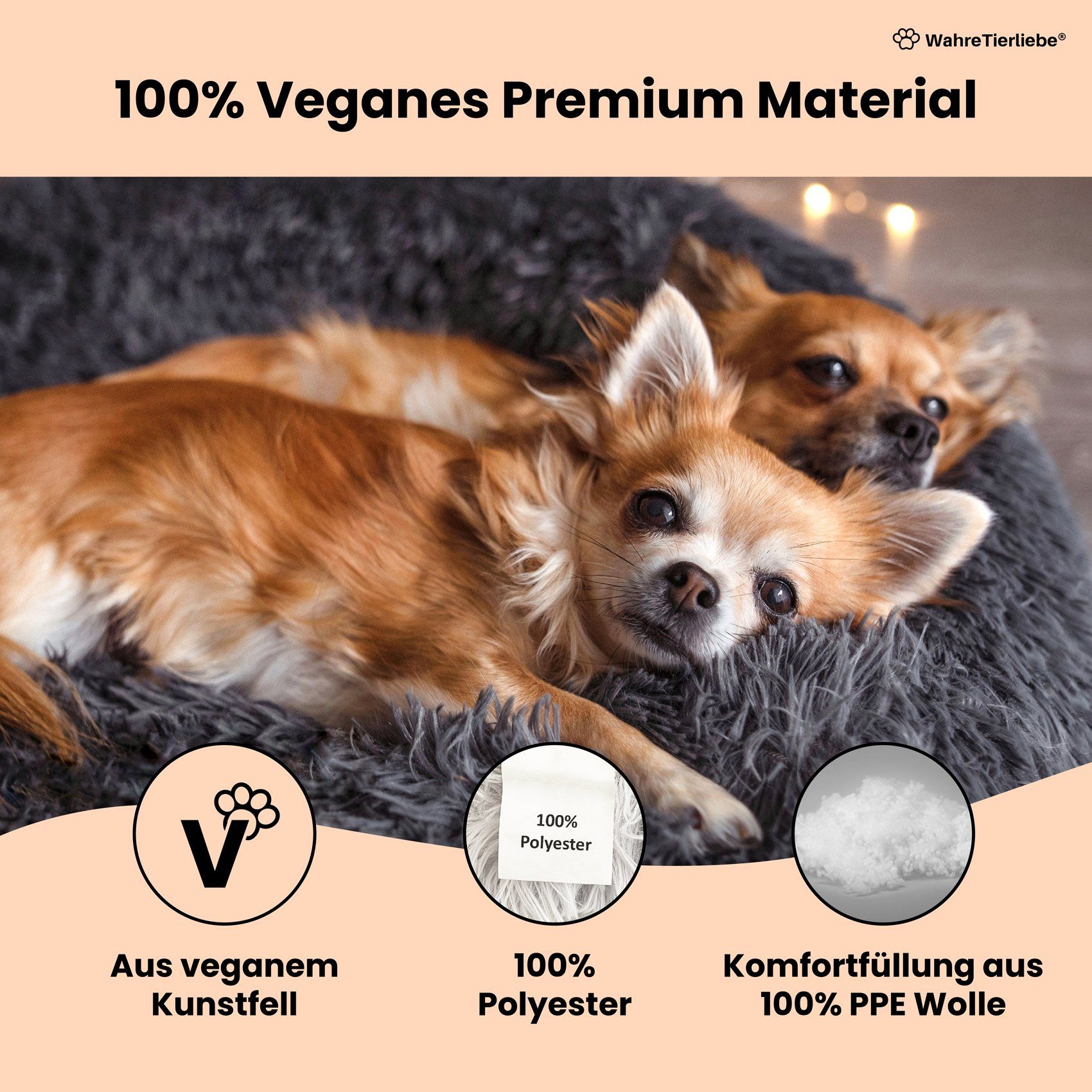 Wahre Tierliebe Tierbett Wolke 7 Plus - Das Original - mit waschbaren Bezug, 100% Polyester, Verschiedene Größen und Farben, extra flauschig, made in Germany