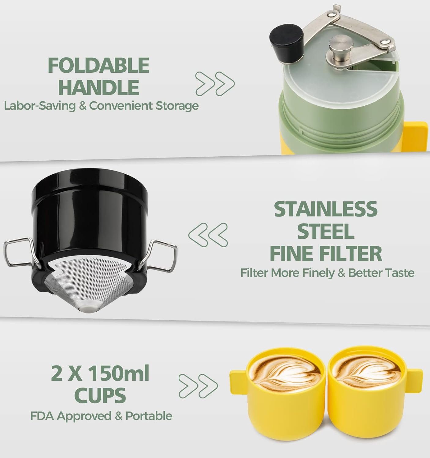 YUHRO Kaffeemühle Manuelle Kaffeemühle, einstellbare Grobheit., Hand-Kaffeemühle für unterwegs und Reisen, mit Keramikmahlwerk.