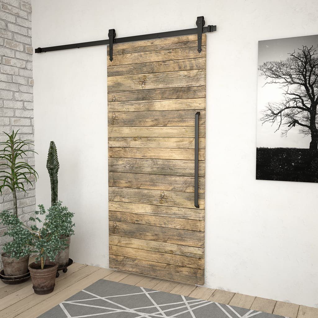 vidaXL Schiebetür Schiebetür-Beschlagsatz 183 cm Stahl Schwarz (1-St)