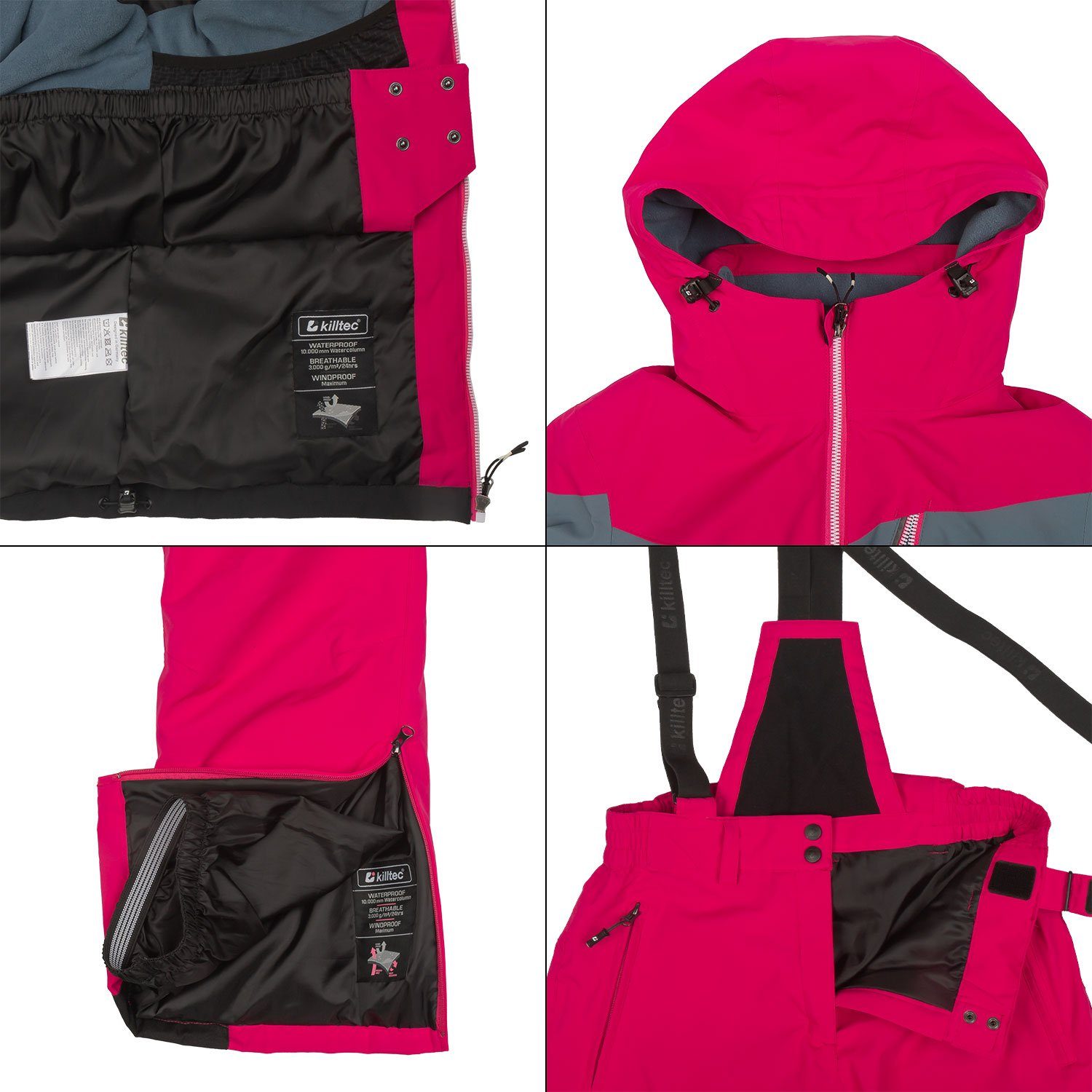 Killtec Skianzug Damen Skijacke blau-grau + Skihose pink Größenwahl (Gr. 36)