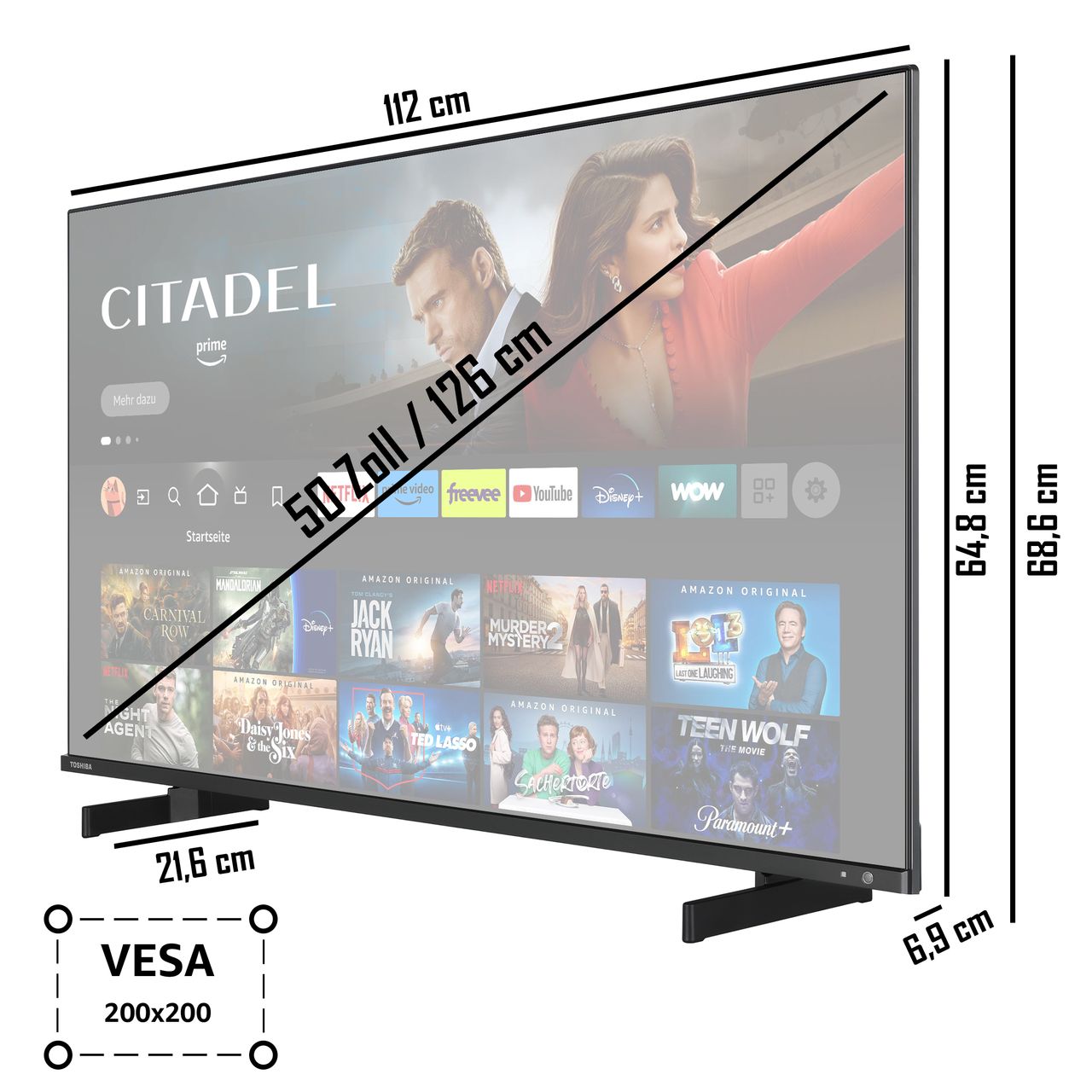 Toshiba 50QF5D63DA 50 Zoll QLED Fernseher / Fire TV (4K UHD, HDR Dolby Vision, Alexa Built-In, Dolby Atmos)