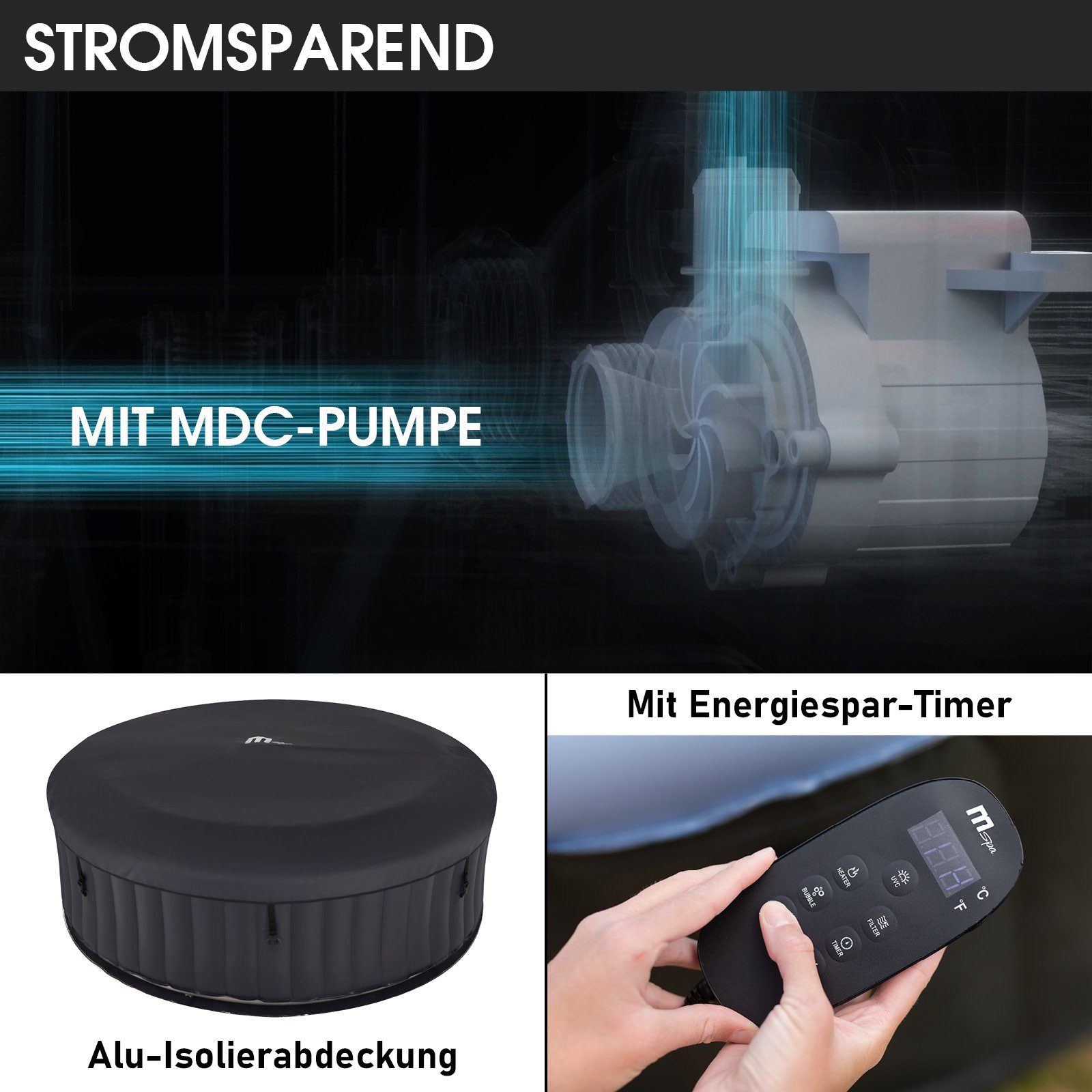 BRAST Whirlpool aufblasbar MSpa Bergen für 4-8 Personen, viele Größen Ø180-224cm, (In- Outdoor Pool, Ganzjähriger Einsatz, bis zu 144 Massagedüsen), Stromsparend inkl. Energiespar-Timer