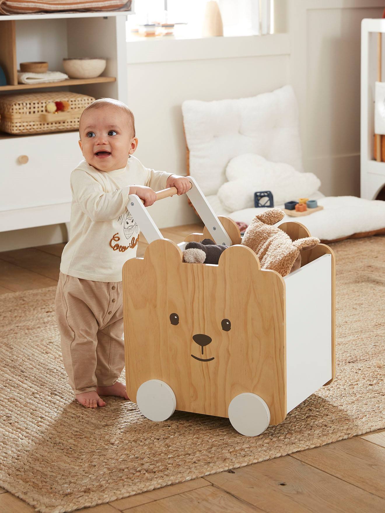 Vertbaudet Kinderzimmer Fahrbare Spielzeugkiste BÄR - natur/weiß