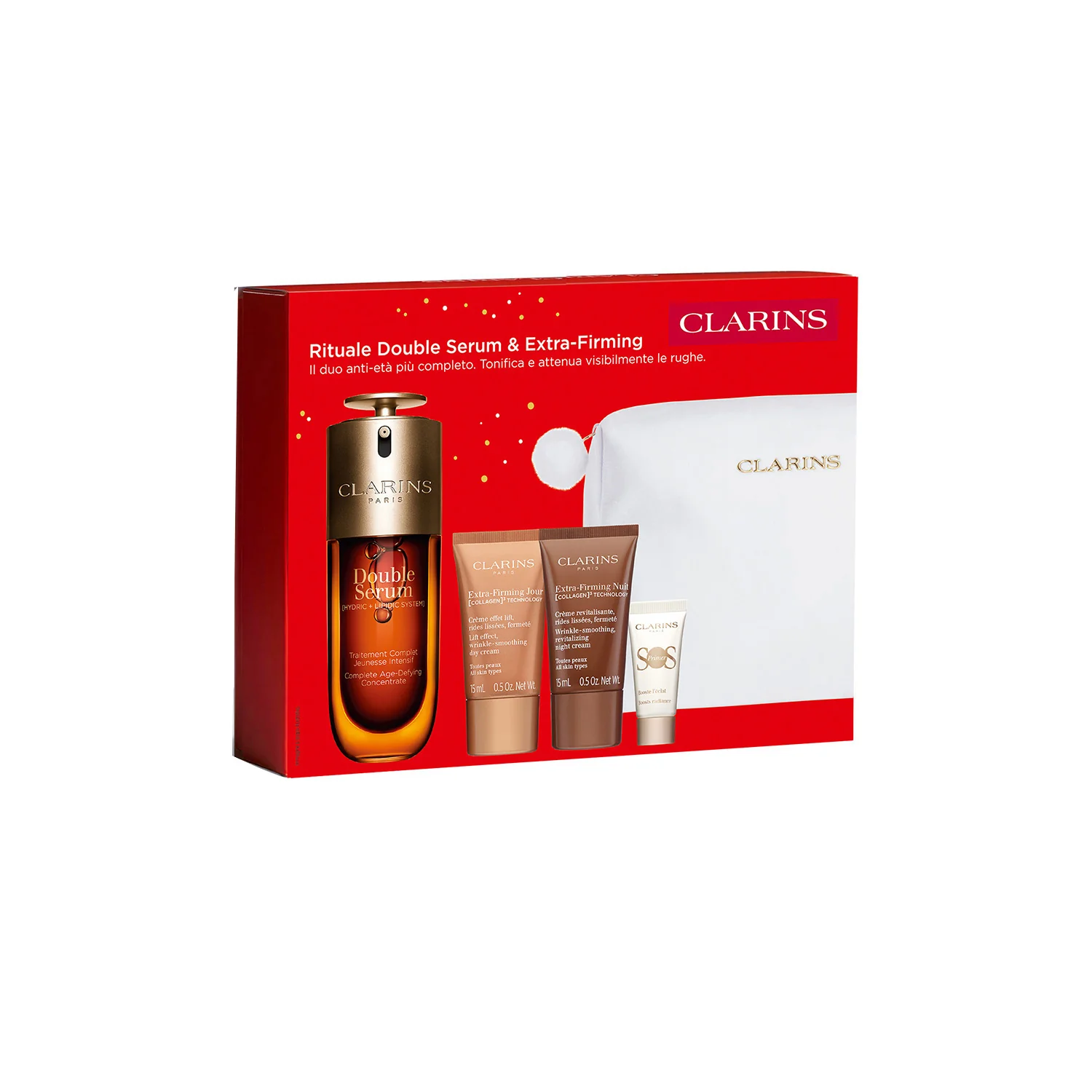 Dvostruki serum SET Dvostruki serum i ritual za ekstra učvršćivanje - set za lifting, serum za lice s globalnim efektom, dnevna krema za lifting, noćni tretman za lifting, podloga za šminku