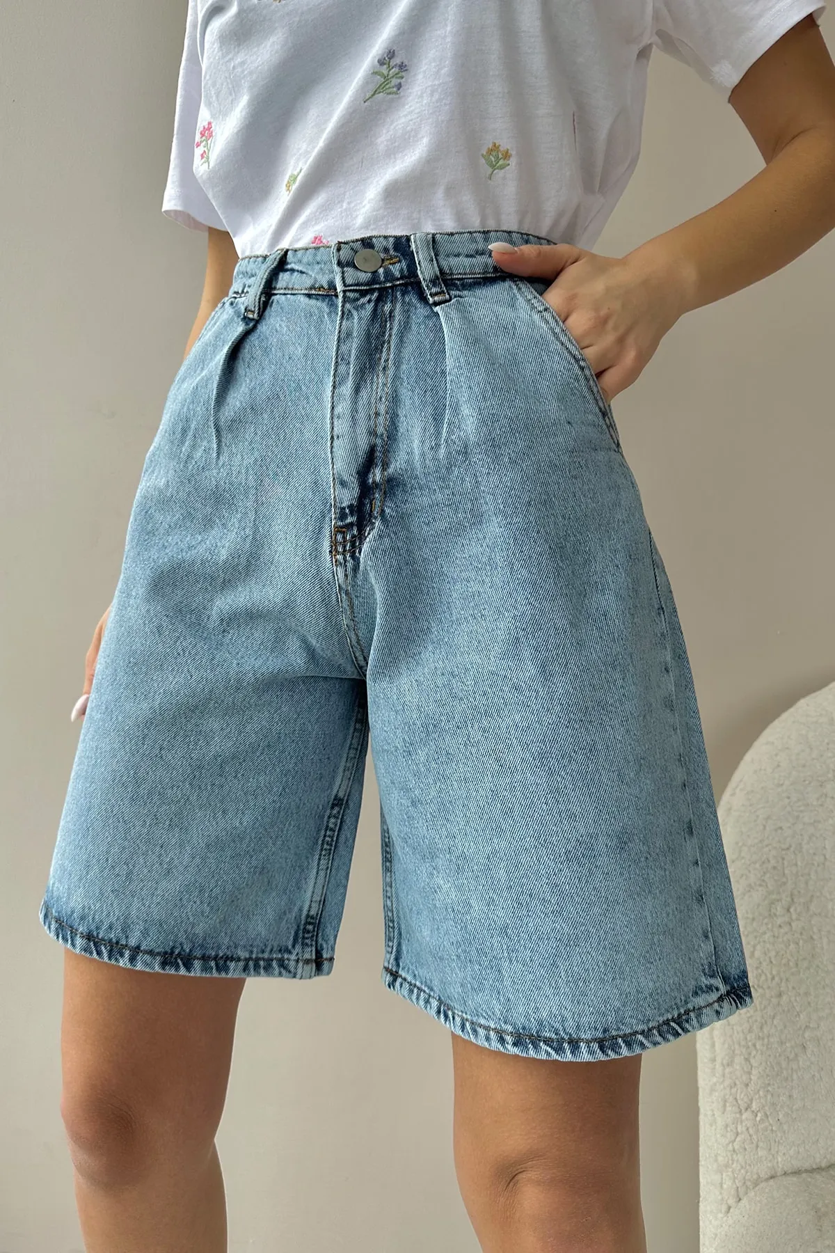 Trend Alaçatı Stili  Shorts - Blau - Hoher Bund