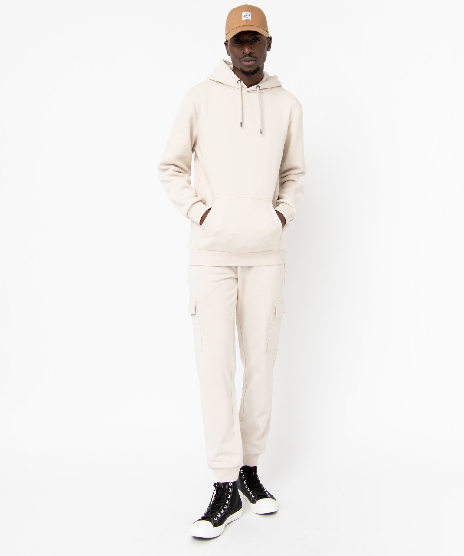 Sweat homme à capuche intérieur molletonné ecru | GEMO